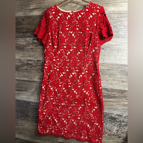 Talbots Dresses & Skirts - Talbots Red Floral Lace Lined Dress